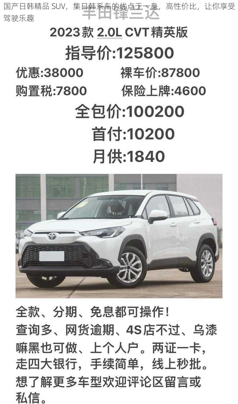 国产日韩精品 SUV，集日韩系车的优点于一身，高性价比，让你享受驾驶乐趣
