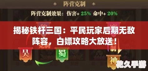 揭秘铁杆三国：平民玩家后期无敌阵容-白嫖攻略大放送！