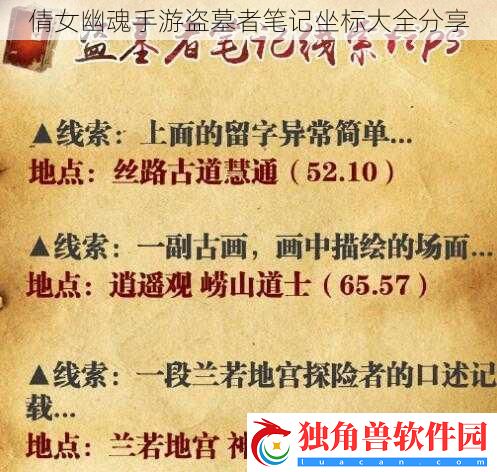 倩女幽魂手游盗墓者笔记坐标大全分享