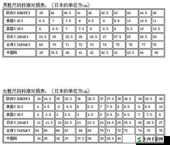 日本尺码和欧美尺码对照表:精准尺码转换指南