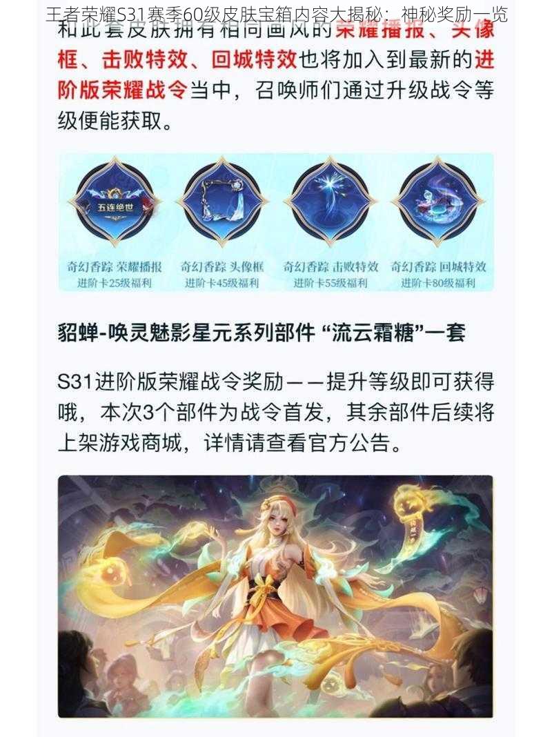 王者荣耀S31赛季60级皮肤宝箱内容大揭秘:神秘奖励一览