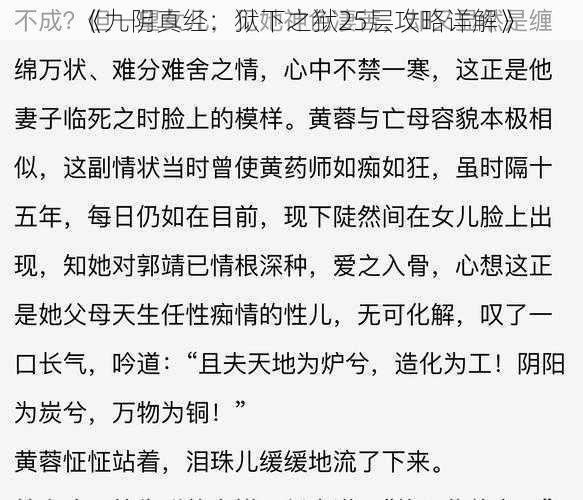 《九阴真经：狱下之狱25层攻略详解》
