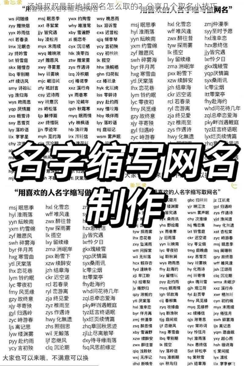 汤姆叔叔最新地域网名怎么取的?分享几个取名小技巧