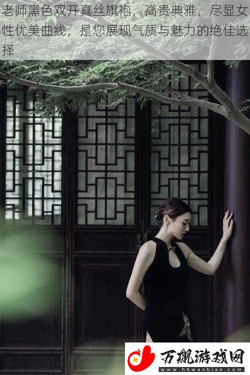 老师黑色双开真丝旗袍