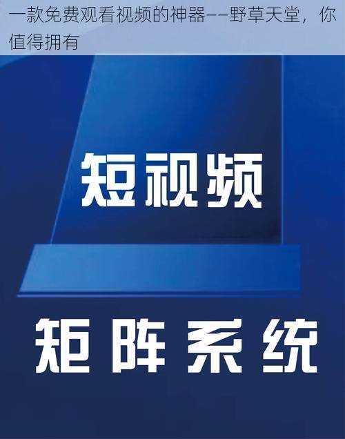 一款免费观看视频的神器——野草天堂，你值得拥有