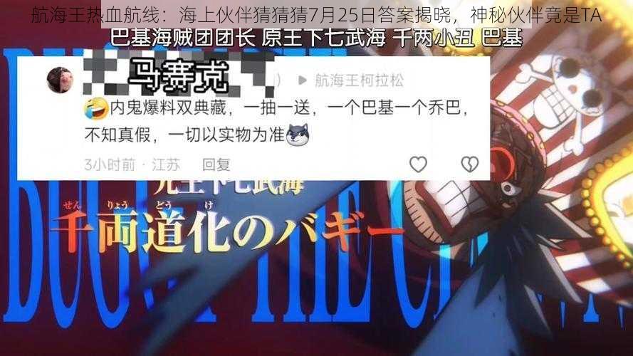 航海王热血航线:海上伙伴猜猜猜7月25日答案揭晓,神秘伙伴竟是TA