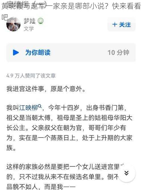 黄晓霞与赵军一家亲是哪部小说？快来看看吧